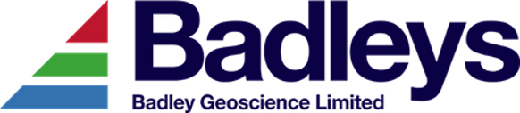 Circular logo with radial lines in blue-gray color on white background