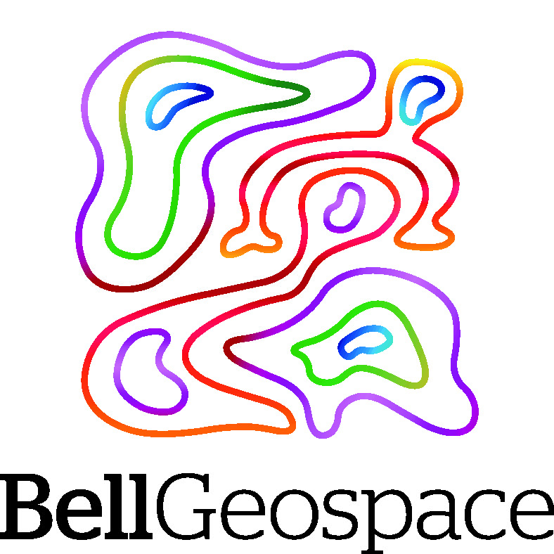 Circular logo with radial lines in blue-gray color on white background